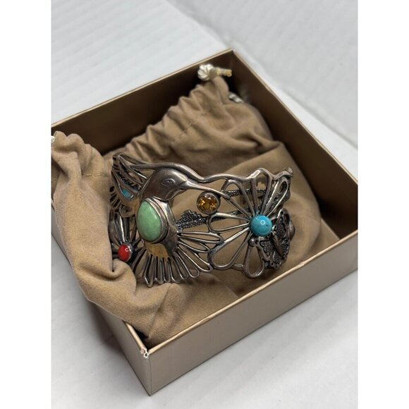 FRITZ CASUSE X CAROLYN POLLACK Vintage Multi Stone Sterling Silver Cuff Bracelet - Picture 14 of 14